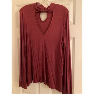 Red bell sleeve, keyhole neckline top